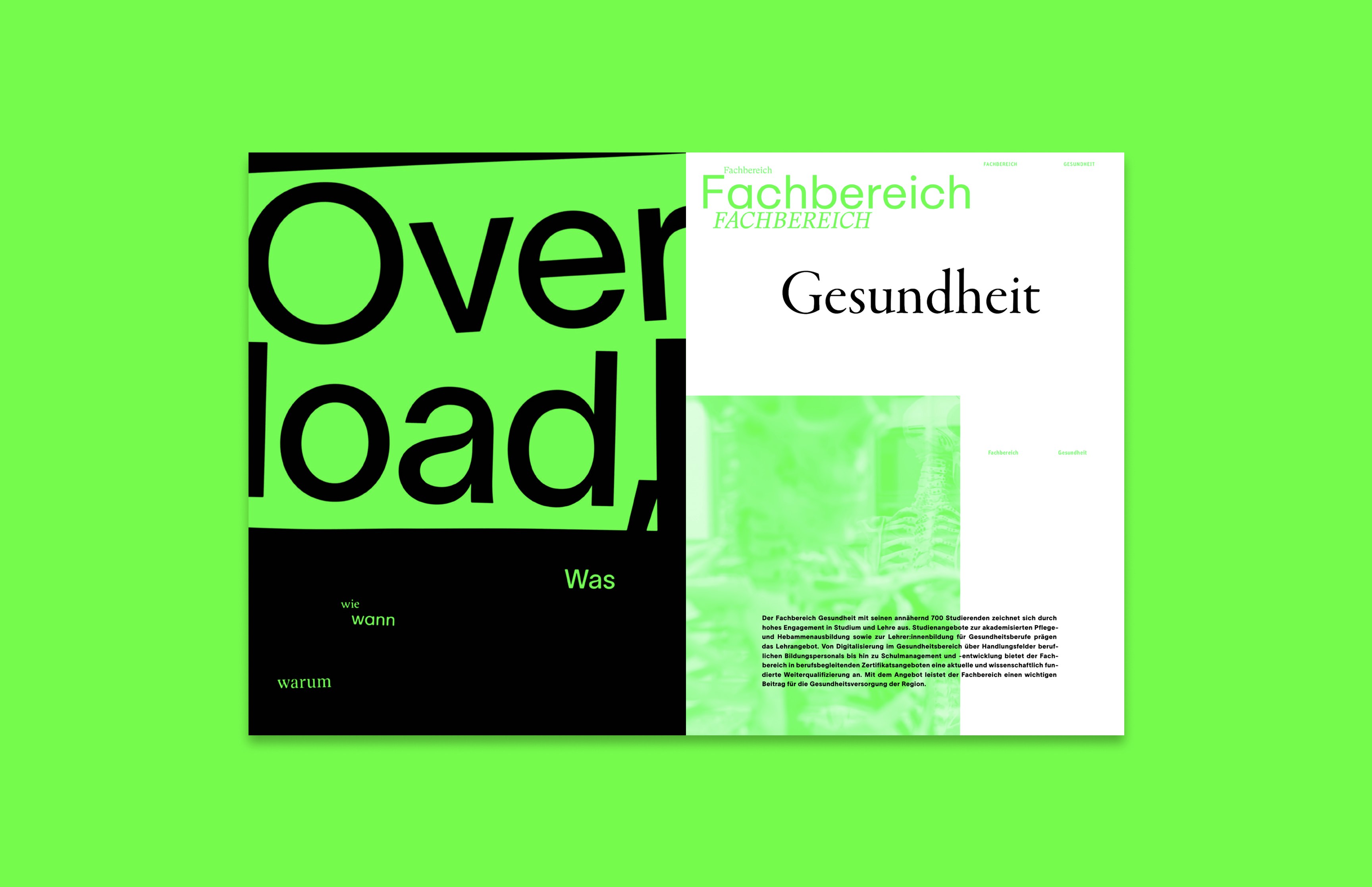 Doppelseiten des Jahresberichts 2023 der HSBI mit Übersicht zu Forschungsprojekten – modernes Informationsdesign von Neue Identität Bielefeld.
