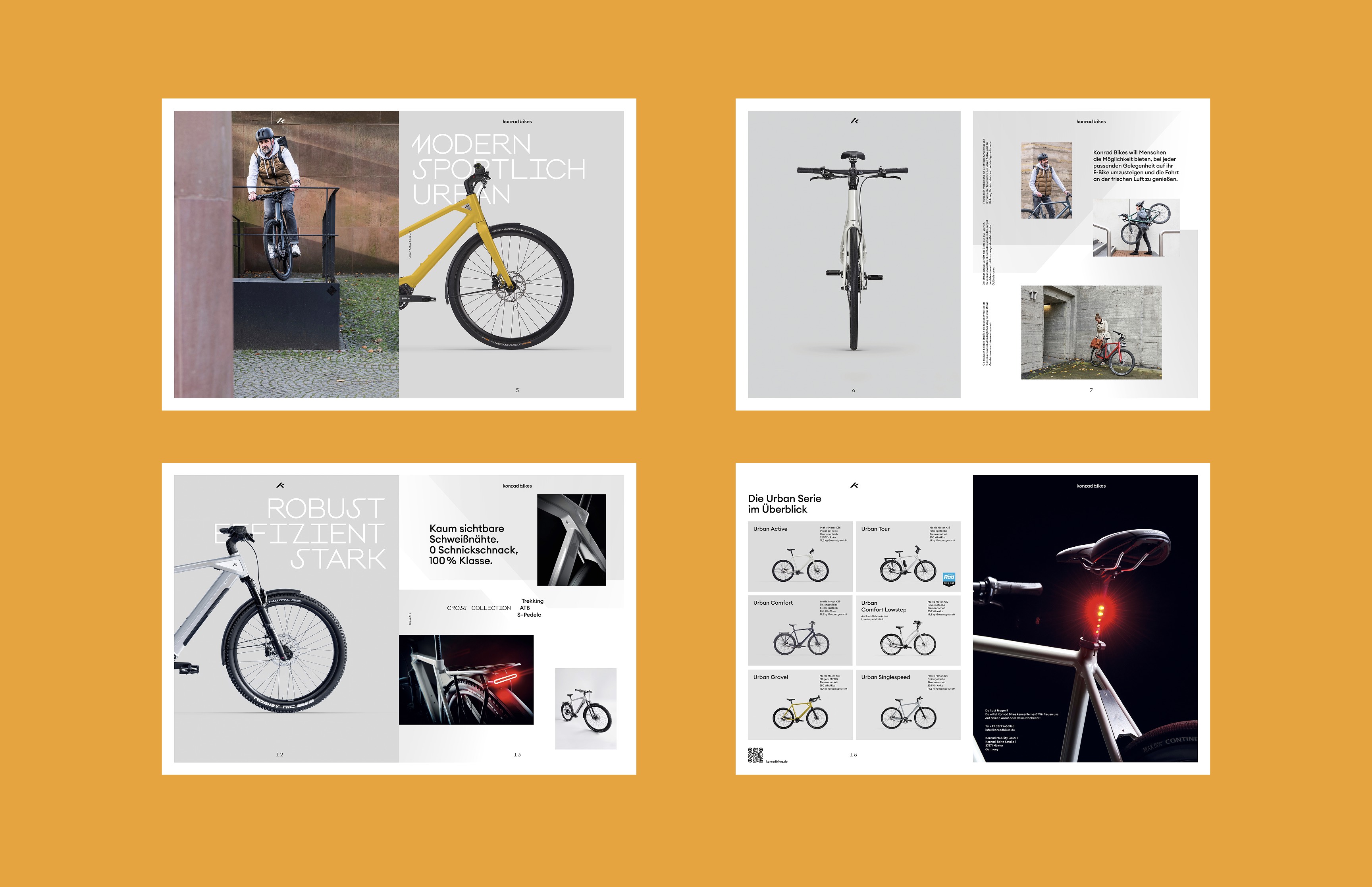 Editorial Design für Konrad Bikes: Printpublikation mit Produktübersicht, Bildsprache und Markentexten – gestaltet von Neue Identität für eine moderne Fahrradmarke