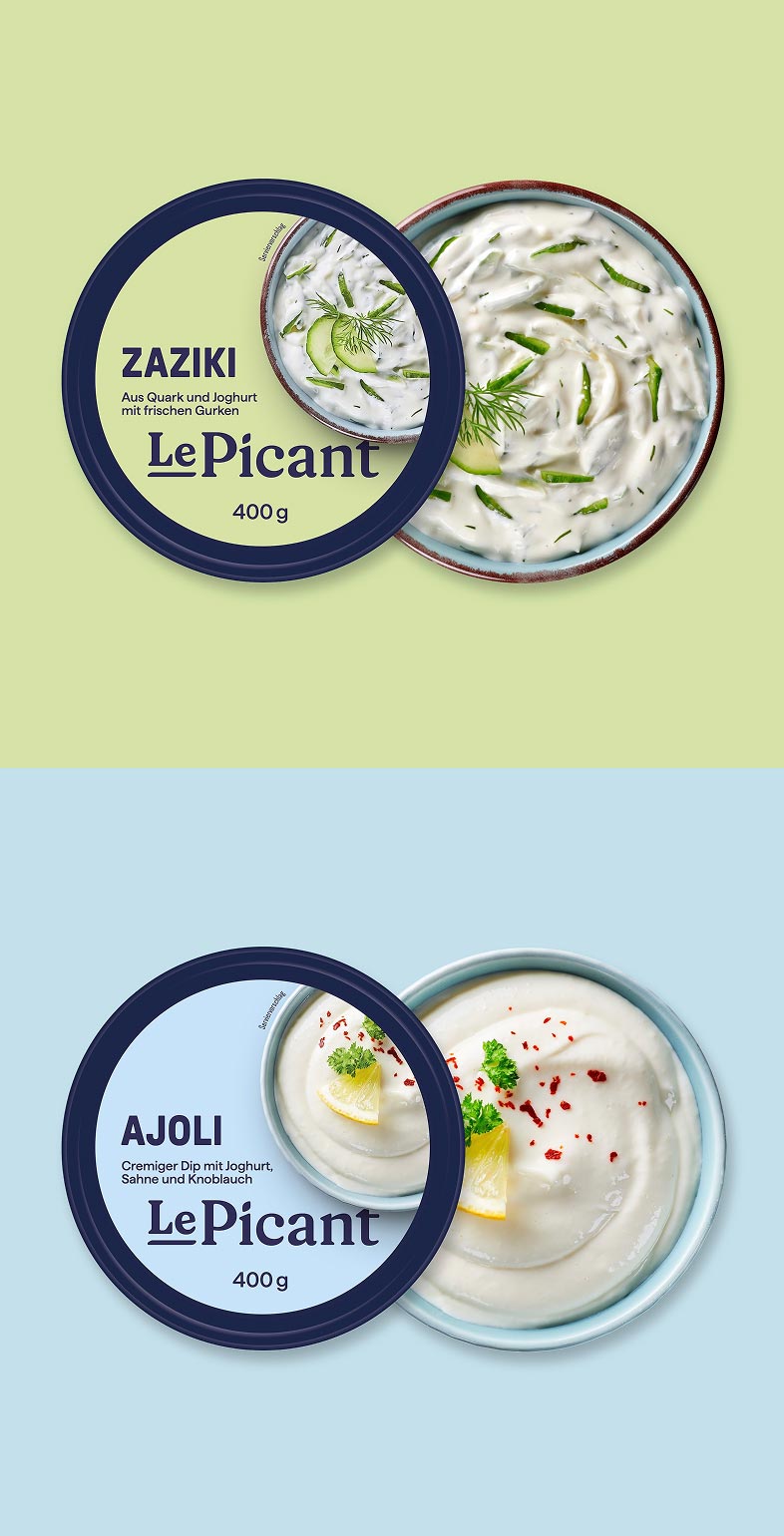 Produktpackaging für Feinkostprodukte von LePicant, gestaltet von der Designagentur Neue Identität aus Bielefeld