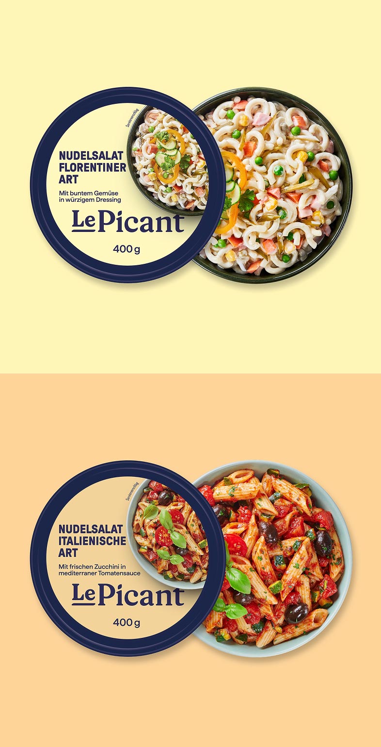 Produktpackaging für Feinkostprodukte von LePicant, gestaltet von der Designagentur Neue Identität aus Bielefeld
