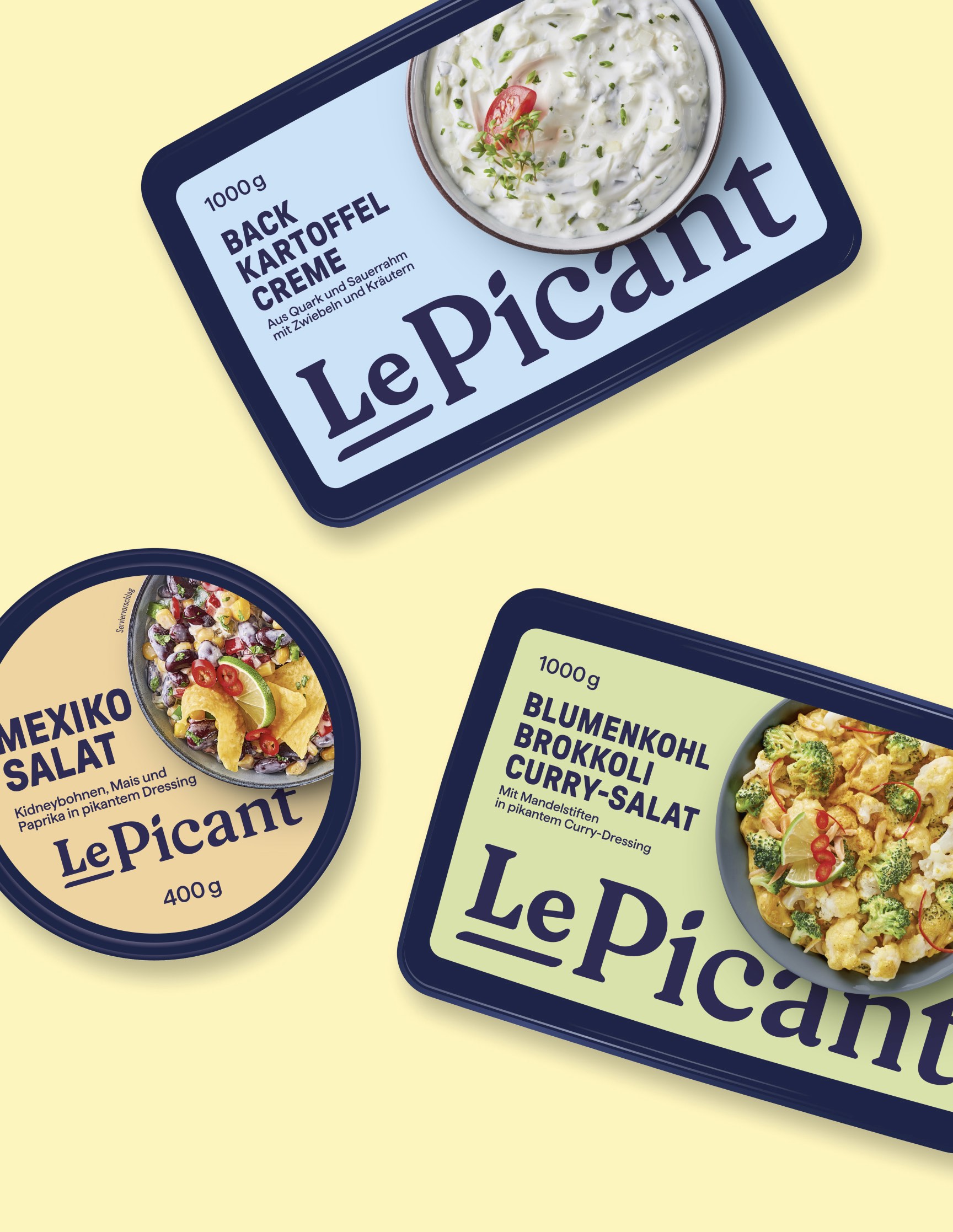 Verpackungsdesign für LePicant Salate – Branding und Verpackungsgestaltung von Neue Identität, Designagentur für Lebensmittel und Feinkostmarken