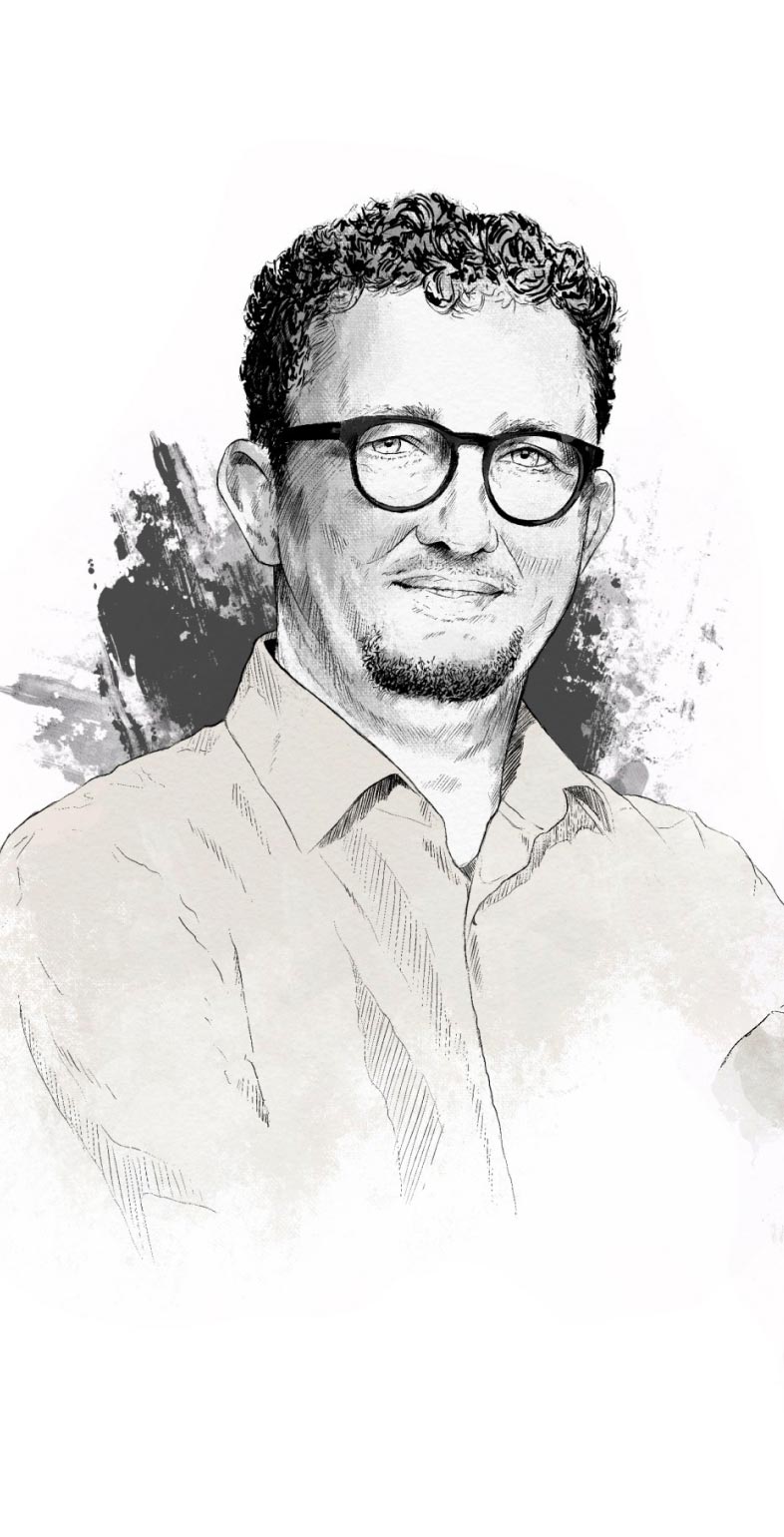 Gezeichnete Illustration mit Immanuel Fallner für die Möbelmarke Modal Concept. Corporate Design von Neue Identität.