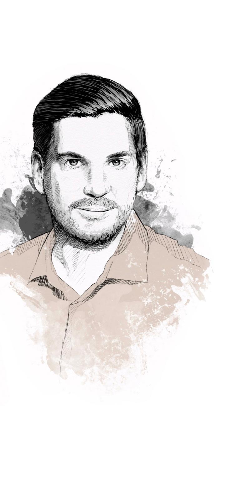 Gezeichnete Illustration mit Sebastian Herbst für die Möbelmarke Modal Concept. Corporate Design von Neue Identität.