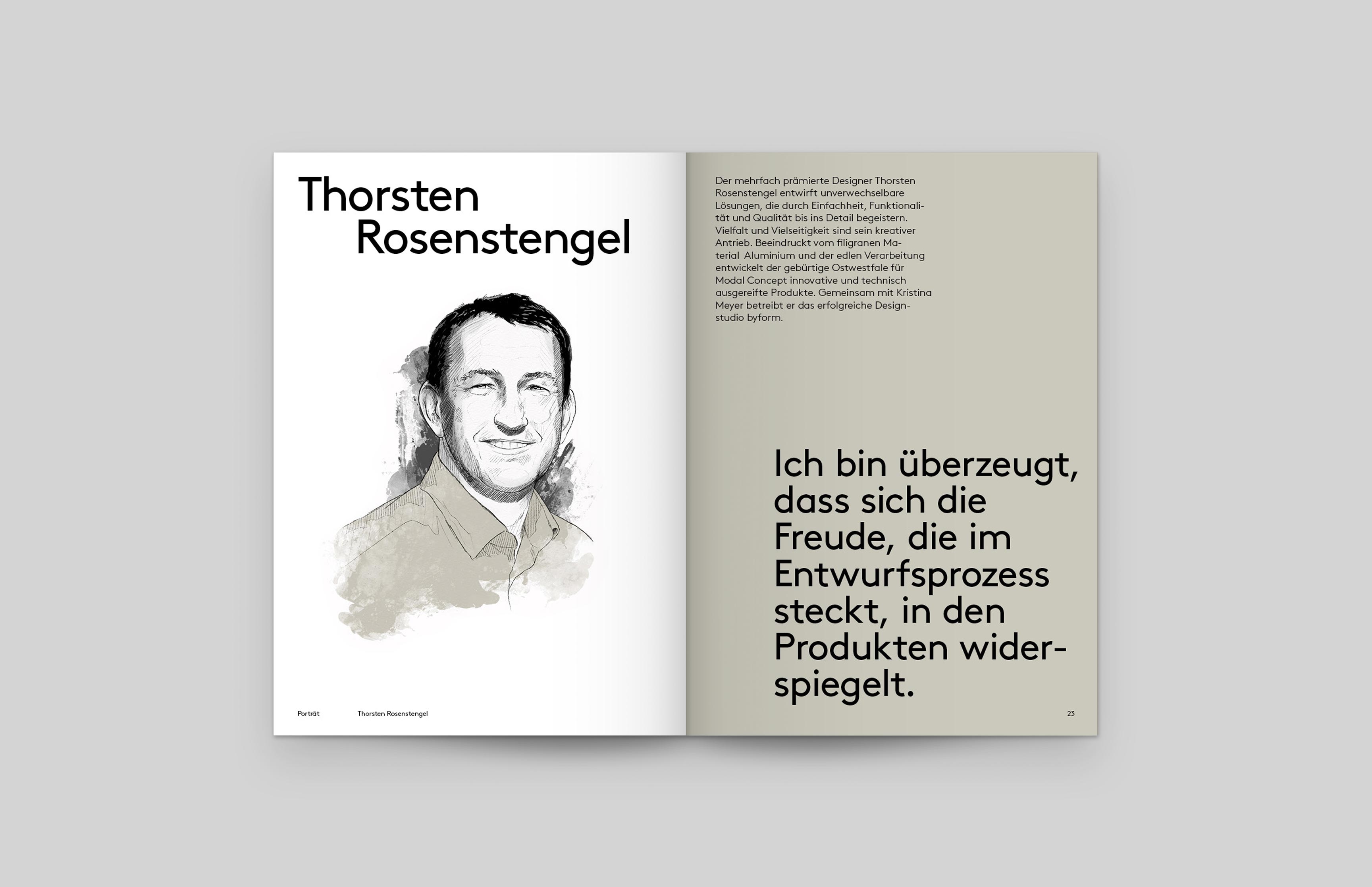 Brand Identity, Corporate Design für die Möbelbranche. Doppelseite aus dem Möbelkatalog für Modal Concept von Neue Identiät.