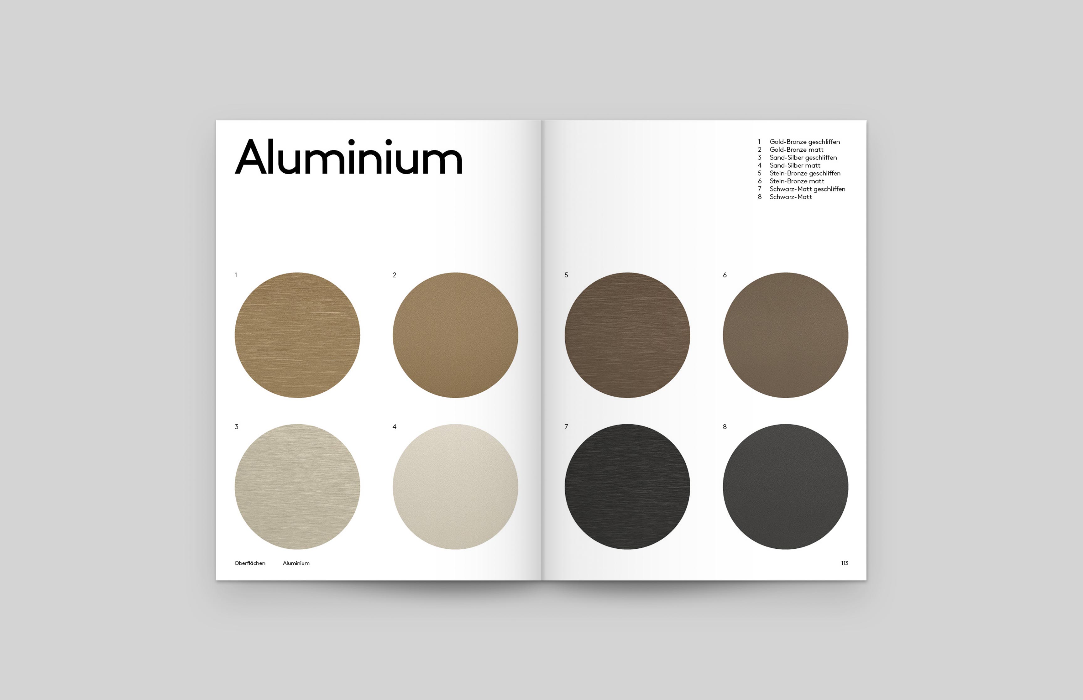 Brand Identity, Corporate Design für die Möbelbranche. Doppelseite mit Materialien aus dem Möbelkatalog für Modal Concept von Neue Identiät.