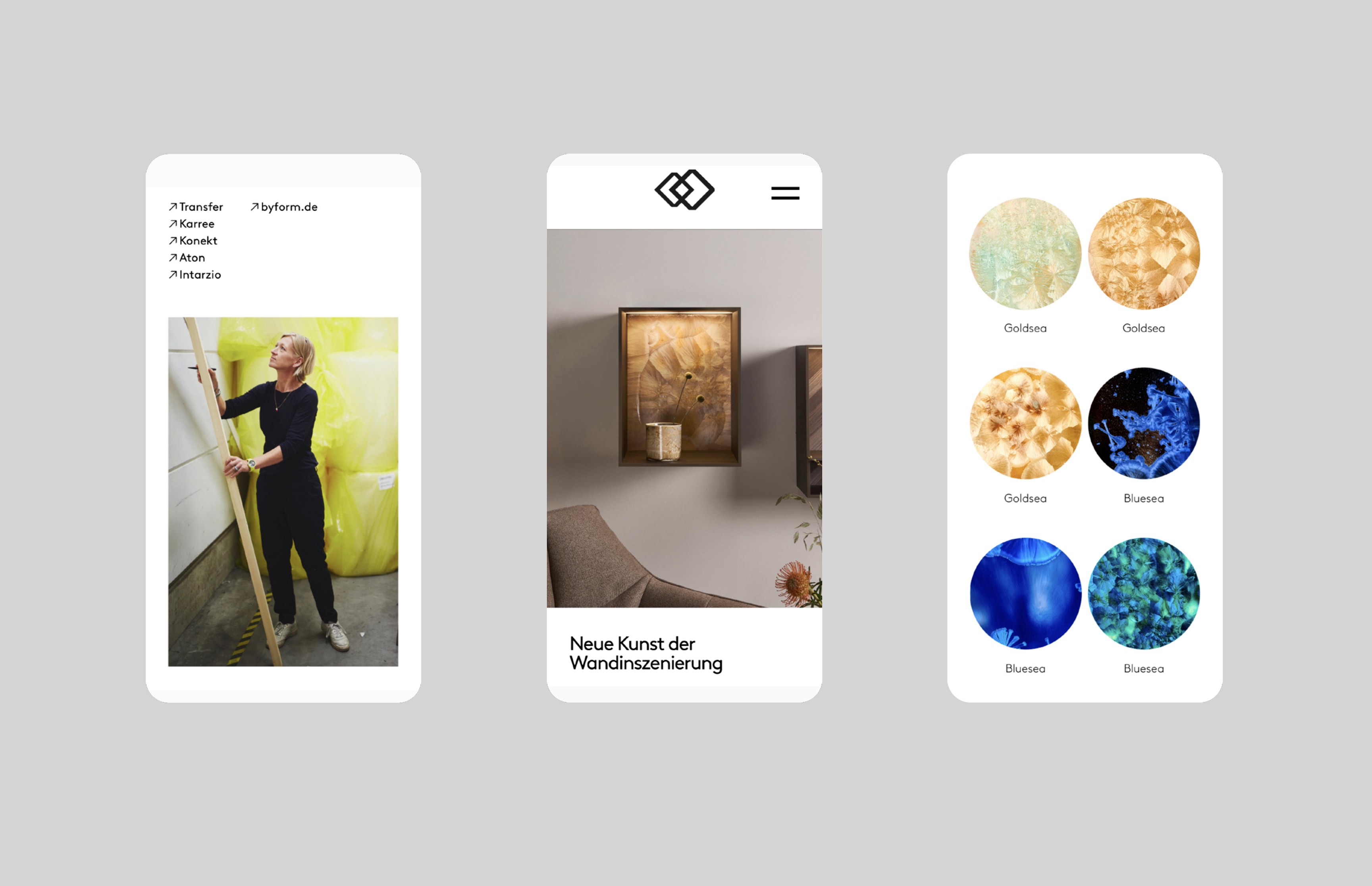 Mobile Ansichtes des Webdesign für Modal Concept. Die Anwendungen zeigen das Corporate Design für die Möbelmarke auf digitalen Devices.