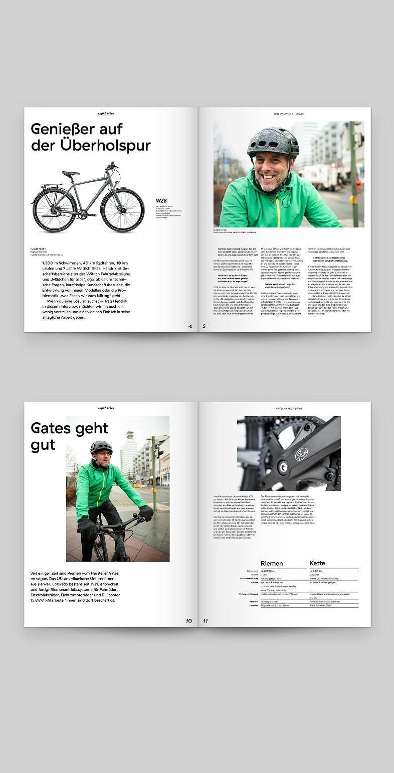 Editorial-Design für das Kundenmagazin von Wittich Bikes – Fahrradfotografie, Storytelling und Typografie-Konzept von Neue Identität Bielefeld.