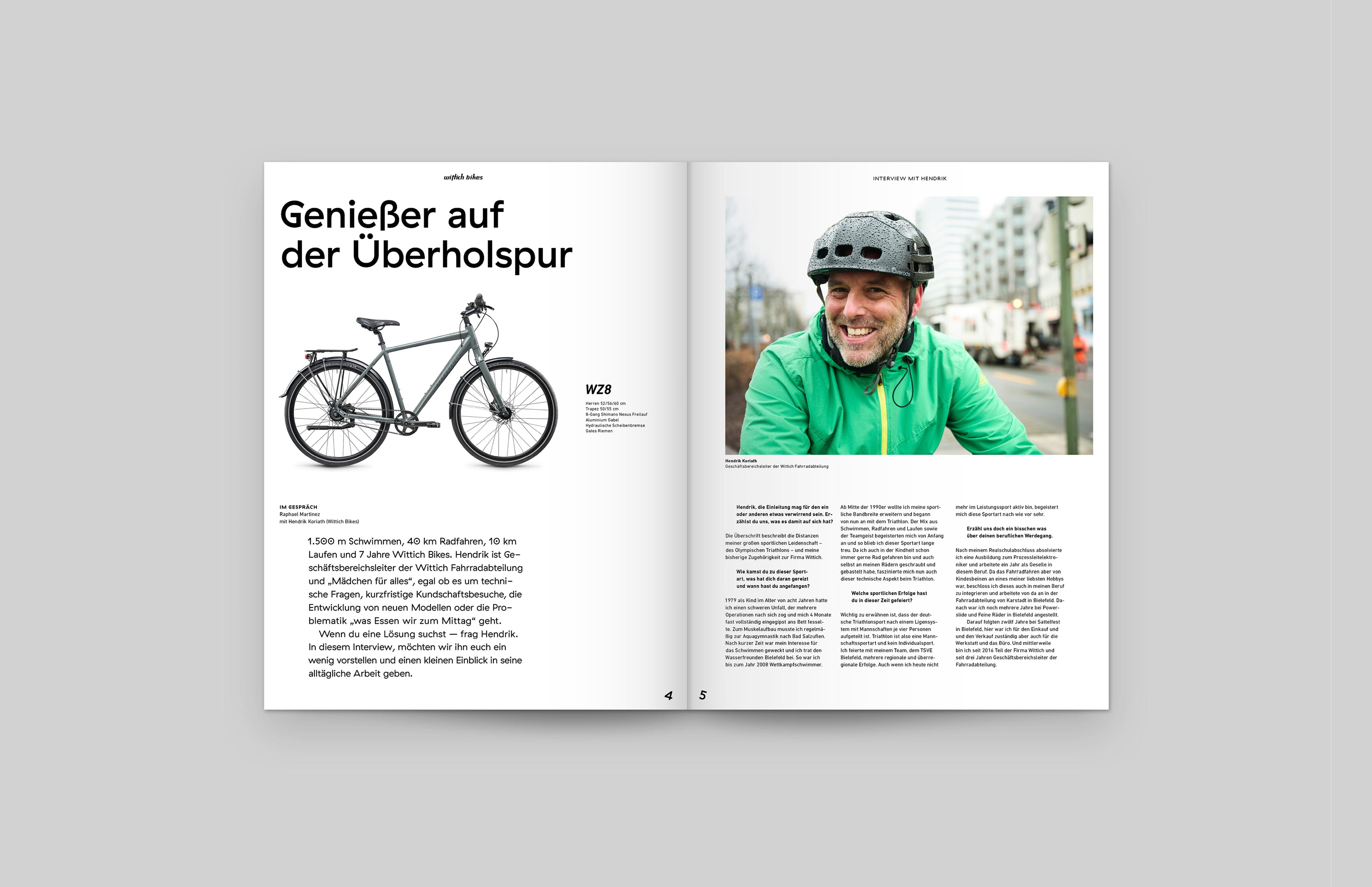 Editorial-Design für das Kundenmagazin von Wittich Bikes – Fahrradfotografie, Storytelling und Typografie-Konzept von Neue Identität Bielefeld.