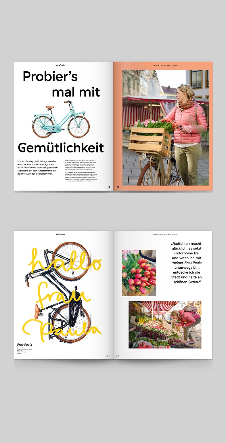 Editorial-Design für das Kundenmagazin von Wittich Bikes – Fahrradfotografie, Storytelling und Typografie-Konzept von Neue Identität Bielefeld.