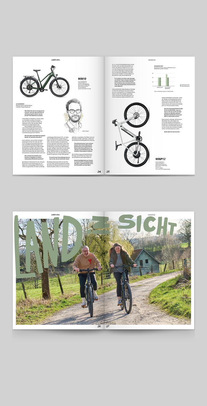 Editorial-Design für das Kundenmagazin von Wittich Bikes – Fahrradfotografie, Storytelling und Typografie-Konzept von Neue Identität Bielefeld.