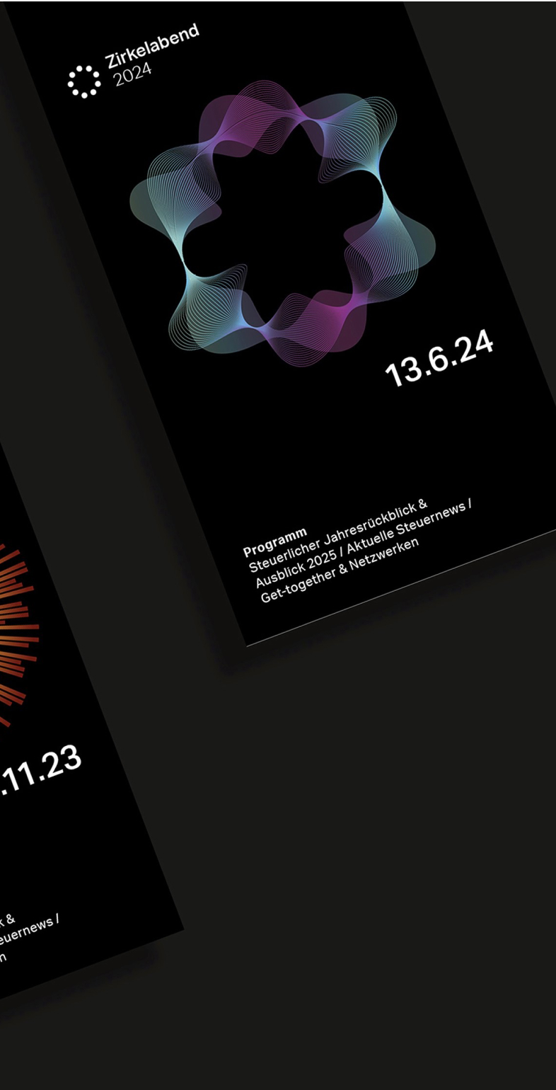 Flyer-Serie für die Veranstaltungsreihe ‚Zirkelabend‘ von Wortmann & Partner – Corporate Design und Eventkommunikation von Neue Identität aus Bielefeld.